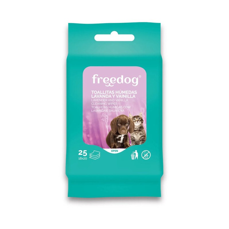 Freedog Toallitas Húmedas Lavanda y Vainilla para Perros y Gatos